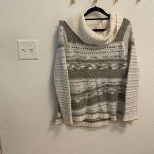 Jessica Simpson Cowl Neck winter Christmas  Sweater - Cream and Gray